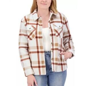 SAGE Ladies' Plush Shirt Jacket Rust/Cream Sz L NWT